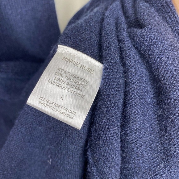 100% Cashmere Sleeveless Open Cardigan Sweater Large Navy Blue Minnie Rose - Picture 6 of 11